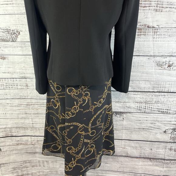 Evan Picone 3pc Skirt Suit size 8 Blazer Scarf Black Gold Equestrian Career - Picture 13 of 15